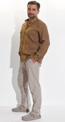 Льняное платье с изысканной вышивкой 