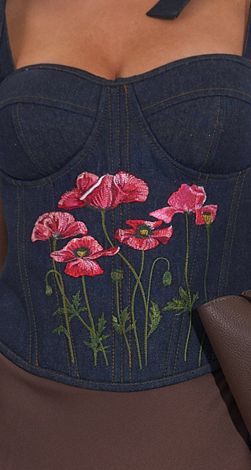 Ексклюзивний джинсовий корсет із вишивкою