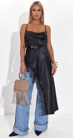 Соблазнительный Атлас: Туника-Слип с Кружевом