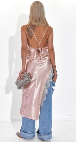 Соблазнительный Атлас: Туника-Слип с Кружевом