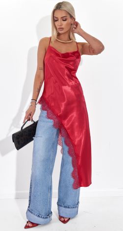 Соблазнительный Атлас: Туника-Слип с Кружевом