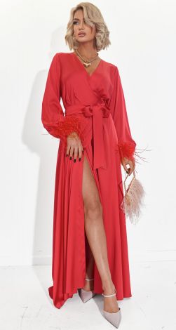 Сукню-Максі на Запах з Натуральним Пір\'я