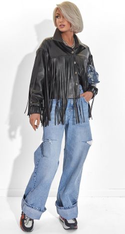 Шкіряний бомбер з бахромою