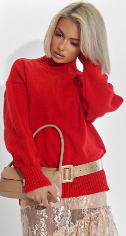 Светр оверсайз з високим горлом та розрізами