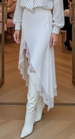 Шовкова спідниця з мереживом та асиметричним низом