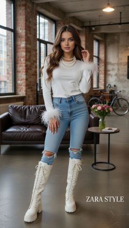 Жіночий лонгслів з пір'ям страуса