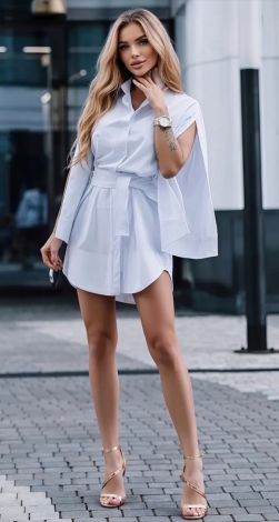 Белое платье-рубашка с акцентными рукавами