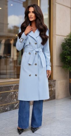 Бездоганна класика: Блакитний тренч із натурального котону