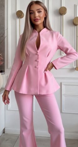 Брючний костюм з акцентною талією та брюками клеш