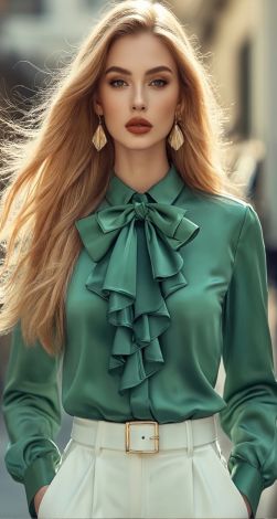 Смарагдова шовкова блуза