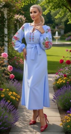 Лляна сукня з вишивкою Петриківський розпис