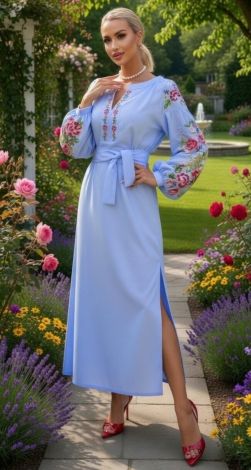 Лляна сукня з вишивкою Петриківський розпис