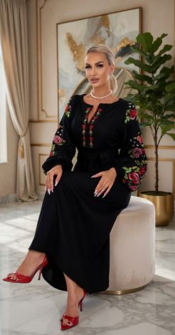 Лляна сукня з вишивкою Петриківський розпис