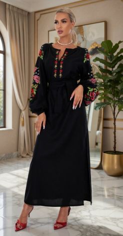 Лляна сукня з вишивкою Петриківський розпис