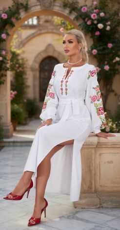 Лляна сукня з вишивкою Петриківський розпис