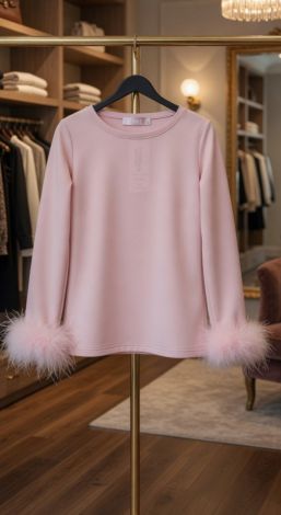 Pink Glam Comfort: Жіночий лонгслів зі знімним пір\'ям, який закохує