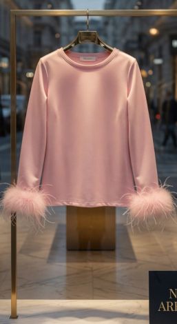 Pink Glam Comfort: Жіночий лонгслів зі знімним пір\'ям, який закохує