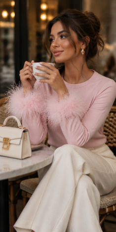 Pink Glam Comfort: Жіночий лонгслів зі знімним пір'ям, який закохує
