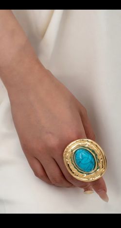 Масивне золотисте кільце з бірюзою та регульованим розміром