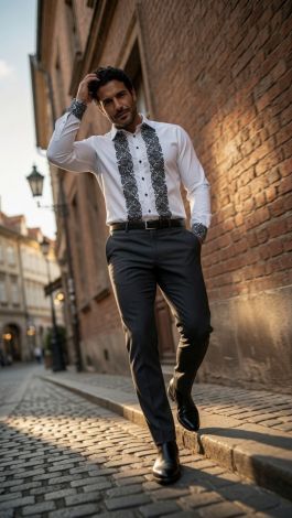 Чоловіча преміум-сорочка Lmt.signature біла з чорною вишивкою - Зображення 7