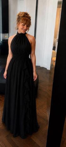 Chocolate Chiffon Evening Dress with Ruffles - Image 5