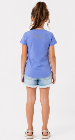 Girls lavender t-shirt with floral rhinestone print and lettering