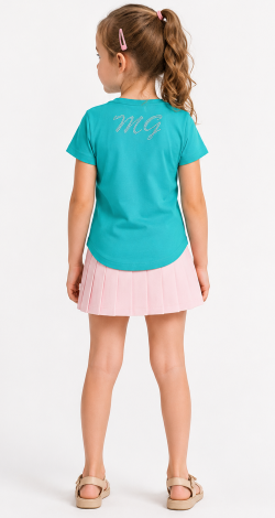 Girls soft green t-shirt with floral rhinestone print and lettering