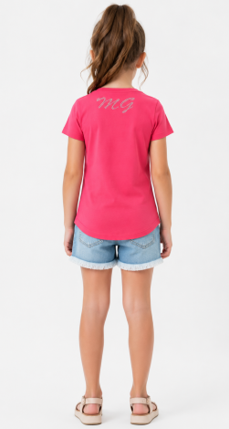 Girls barbie pink t-shirt with floral rhinestone print and lettering