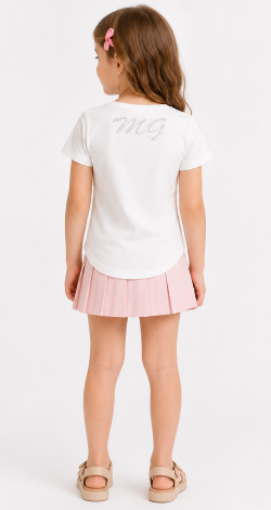 Girls white t-shirt with floral rhinestone print and lettering