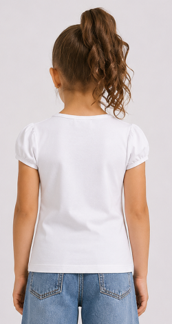 Girls white t-shirt with lettering and rhinestone bow