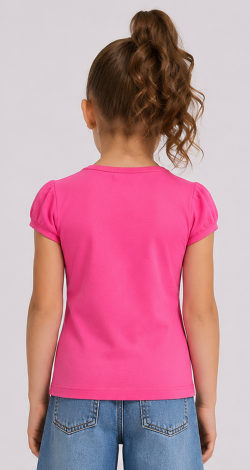 Girls pink t-shirt with lettering and rhinestone bow
