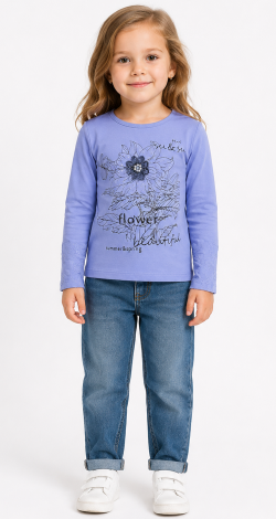 Girls lavender sweatshirt with floral rhinestone and pearl print