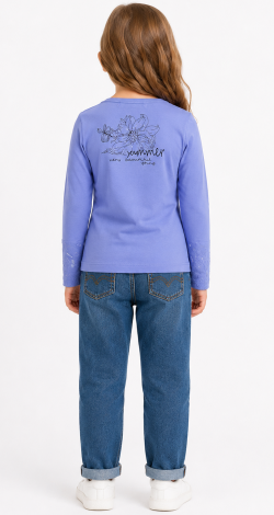 Girls lavender sweatshirt with floral rhinestone and pearl print