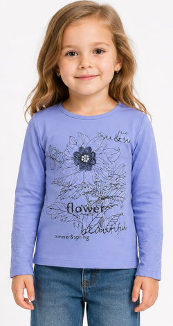 Girls lavender sweatshirt with floral rhinestone and pearl print