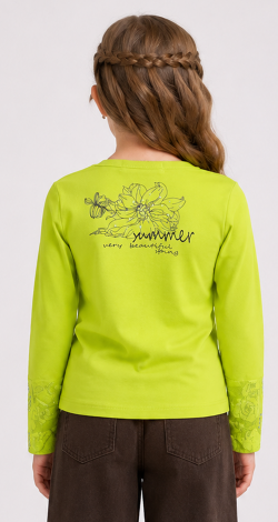 Girls green sweatshirt with floral rhinestone print