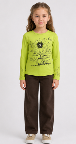 Girls green sweatshirt with floral rhinestone print