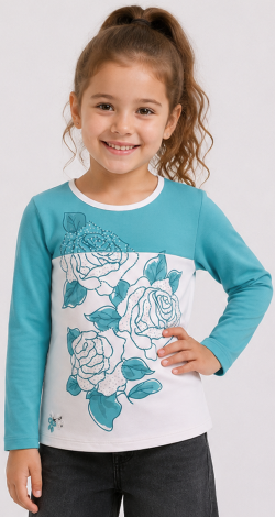 Girls turquoise colorblock rhinestone sweatshirt