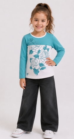 Girls turquoise colorblock rhinestone sweatshirt