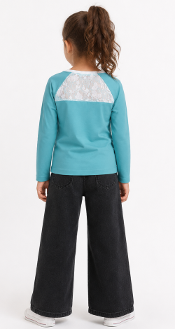 Girls turquoise colorblock rhinestone sweatshirt