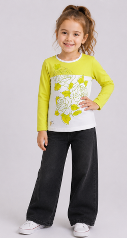 Girls yellow colorblock rhinestone sweatshirt