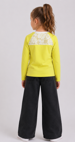 Girls yellow colorblock rhinestone sweatshirt