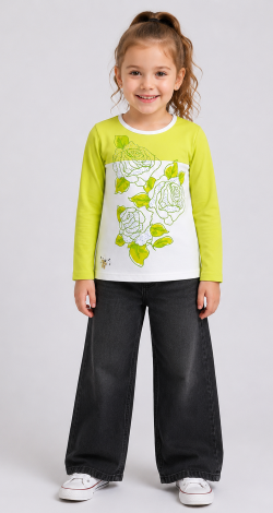 Girls lime colorblock rhinestone sweatshirt