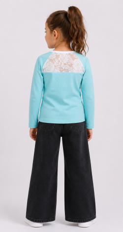 Girls blue colorblock rhinestone sweatshirt