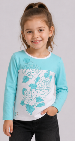 Girls blue colorblock rhinestone sweatshirt