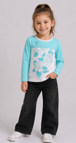 Girls blue colorblock rhinestone sweatshirt
