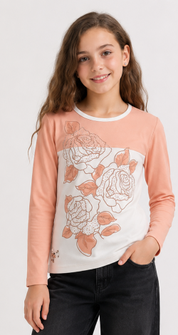 Girls beige colorblock rhinestone sweatshirt
