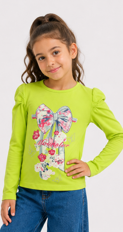 Girls lime sweatshirt with rhinestone bow print