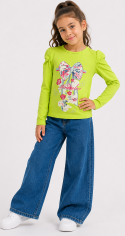 Girls lime sweatshirt with rhinestone bow print