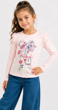 Girls powder sweatshirt with rhinestone bow print