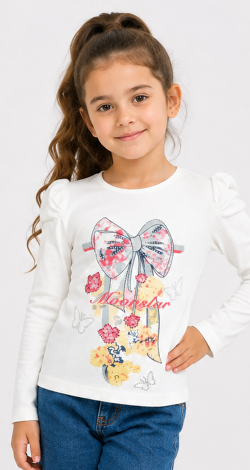 Girls white sweatshirt with rhinestone bow print